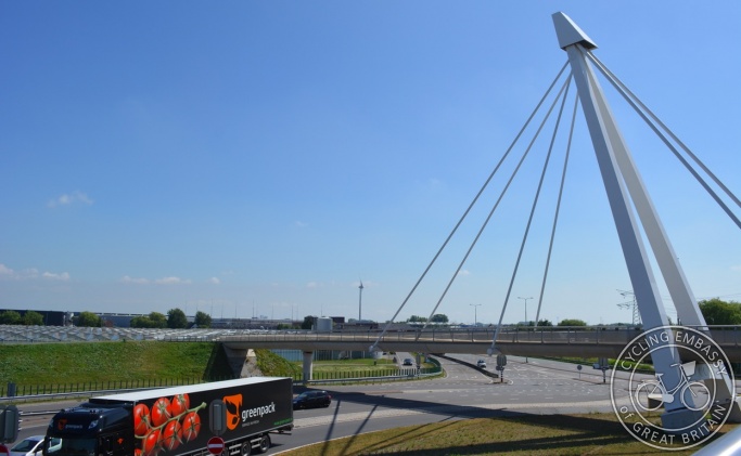 Cycle bridge over turbo roundabout, Naaldwijk, The Netherlands