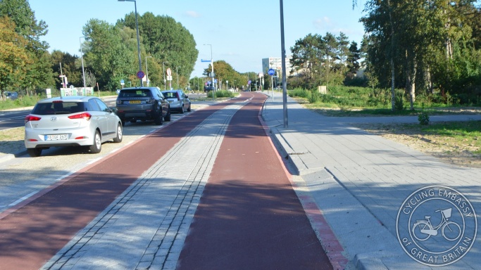 Cycle street with transition to protected cycleway, Hoek van Holland, The Netherlands