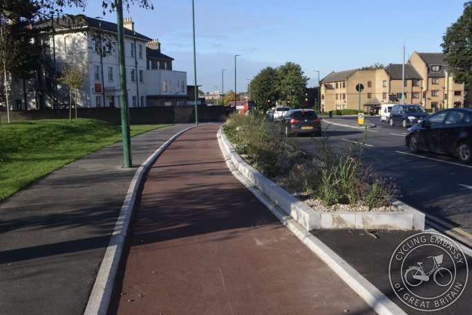 Protected cycleway, Waltham Forest, London, Great Britain
