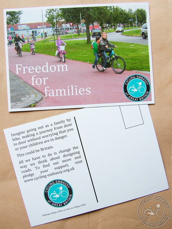 A photo of the Cycling Embassy's Freedom for Families postcards
